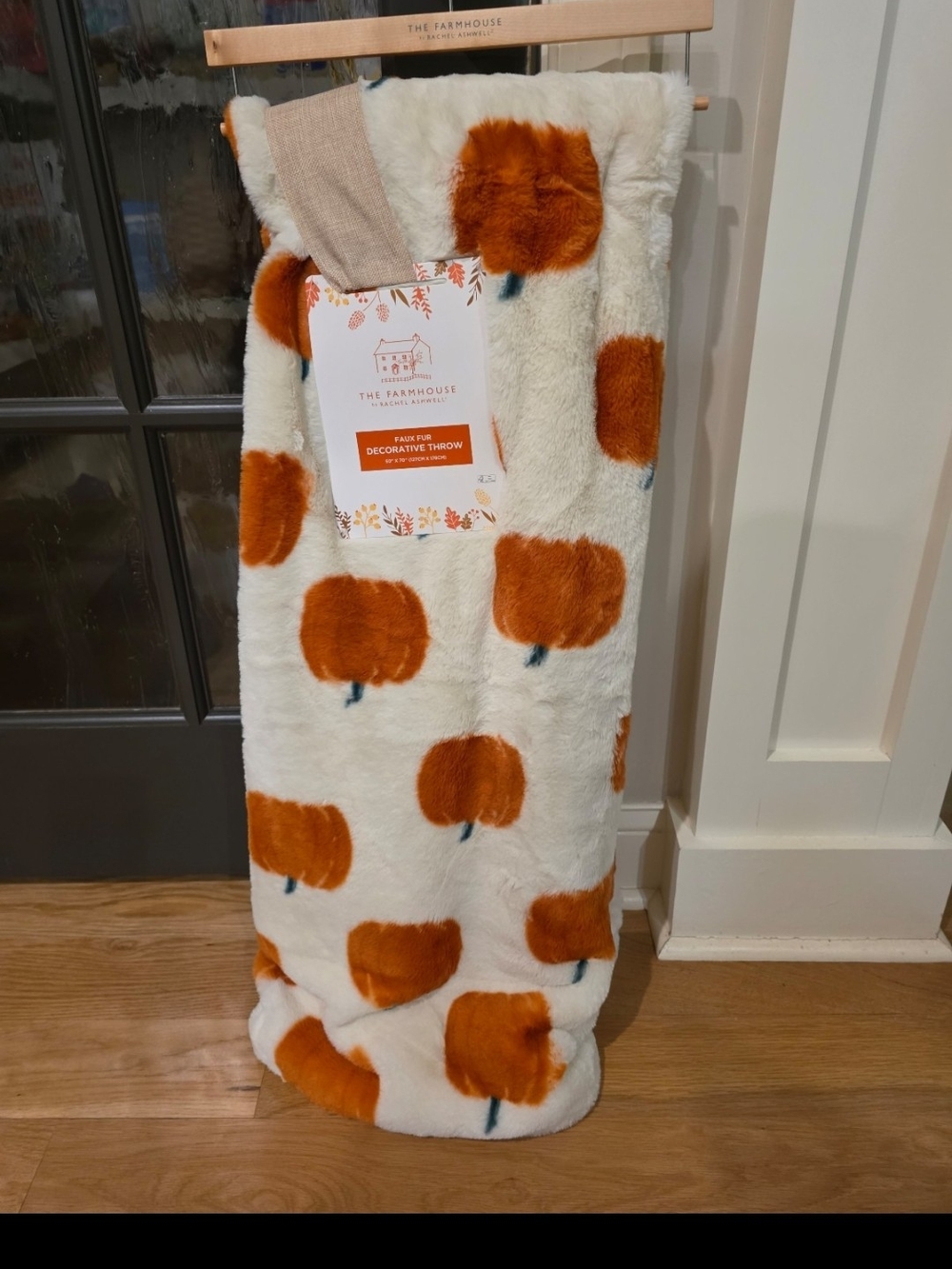 The Farmhouse Cream & Orange Pumpkin Faux Fur Decorative Throw